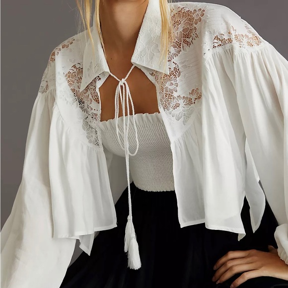 Anthropologie Cropped White Lace Open Front Shrug Romantic Top OS NWT - Picture 16 of 16